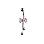 Bow Dangle Belly Ring – Pink Cubic Zirconia