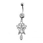 Crystal Gem Dangle Belly Ring – Snowflake Design