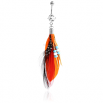 Feather Dangle Belly Ring – Orange & Black