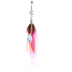 Feather Dangle Belly Ring – Pink & Brown
