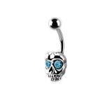 Belly Ring – Jeweled Skull with Aqua Eyes