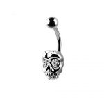 Belly Ring – Jeweled Skull with Clear Crystal Eyes