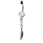 Belly Ring – Crystal Jeweled Charm with Feather Drop