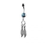 Triple Leaf Dangle Belly Ring – Aqua Crystal