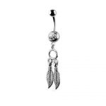 Triple Leaf Dangle Belly Ring – Clear Crystal
