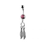 Triple Leaf Dangle Belly Ring – Pink Crystal