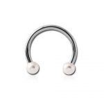 WHITE CIRCULAR BARBELL WITH SYNTHETIC PEARLS