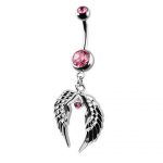 Angel Wing Belly Ring – Pink Crystal