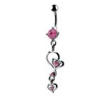 Belly Ring – Heart & Scroll Design – Pink – 316L Surgical Steel