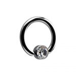 Crystal Titanium Ball Closure Ring With Jeweled Disc