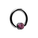 Rose Titanium Ball Closure Ring With Jeweled Disc