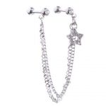 Tragus & Helix – Double Stud Chain Dangle with Star Charm – 316L Surgical Steel