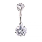 Belly Ring – Double Flower Design – Crystal – 316L Surgical Steel