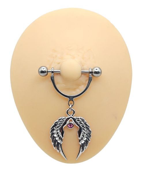 Wing Dangle Nipple Piercing – Pink Accent - Image 2