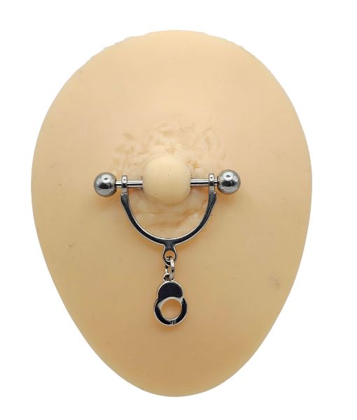 Nipple Piercing with Handcuff Charm - Image 2