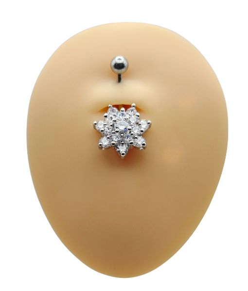 Belly Ring – Snowflake Design – Crystal – 316L Surgical Steel - Image 3