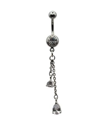 Belly Ring – J Chain – Crystal – 316L Surgical Steel