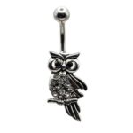 Belly Ring – Owl – Crystal – 316L Surgical Steel
