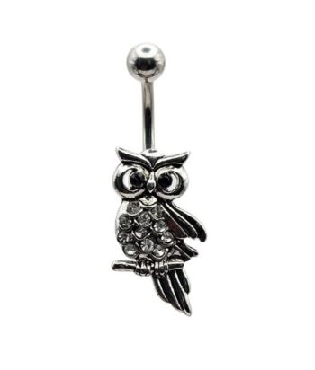 Belly Ring – Owl – Crystal – 316L Surgical Steel