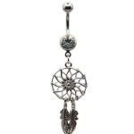 Belly Ring – Dreamcatcher & Feather – Crystal – 316L Surgical Steel
