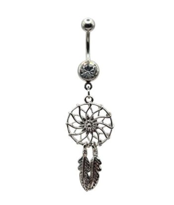Belly Ring – Dreamcatcher & Feather – Crystal – 316L Surgical Steel