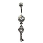 Belly Ring – Key Dangle – Crystal – 316L Surgical Steel
