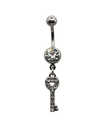 Belly Ring – Key Dangle – Crystal – 316L Surgical Steel