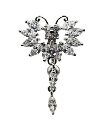 Belly Ring – Reverse Butterfly – Crystal – 316L Surgical Steel