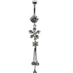 Belly Ring – Flower Dangle – Clear CZ – 316L Surgical Steel