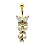 Belly Ring – Butterfly Dangle – Clear CZ – 316L Surgical Steel