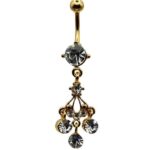 Belly Ring – Charm Dangle – Clear CZ – Gold – 316L Surgical Steel
