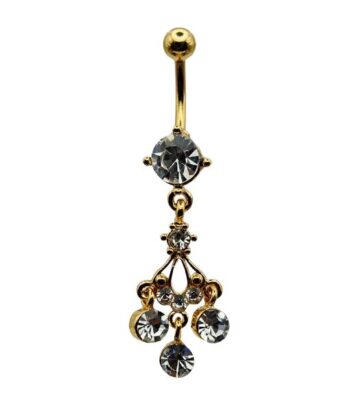 Belly Ring – Charm Dangle – Clear CZ – Gold – 316L Surgical Steel