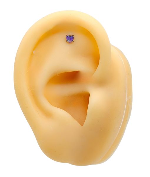Internally Threaded Labret – Purple Opal Heart - Image 4