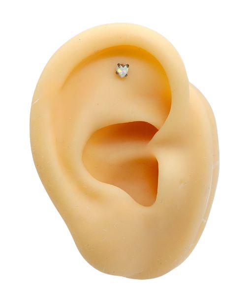 Internally Threaded Labret – White Opal Heart - Image 4