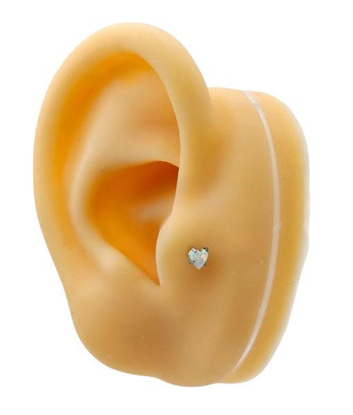 Internally Threaded Labret – White Opal Heart - Image 2