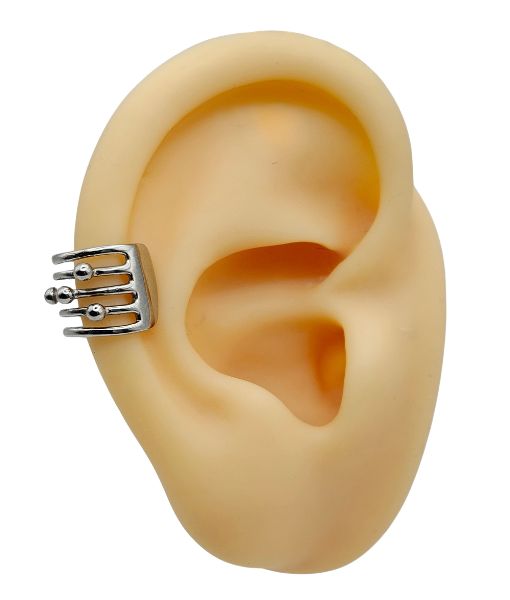 Etched Wave Ear Cuff – Matte Silver Finish - Image 2
