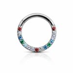 CZ Jeweled Hinged Clicker – Rainbow Multi-Color