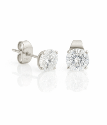 Crystal Prong Set Steel Ear Studs ( Round ) By Pair