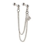 Tragus & Helix – Double Stud Chain Dangle with Diamond Charm – 316L Surgical Steel