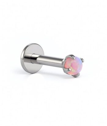 Internally Threaded Labret – Pink Opal Round Stone