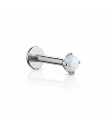 Internally Threaded Labret – White Opal Round Stone
