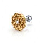 Tragus & Helix – Gold Floral Top – 316L Surgical Steel
