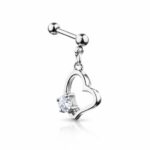 Tragus & Helix – Open Heart Dangle with CZ – 316L Surgical Steel