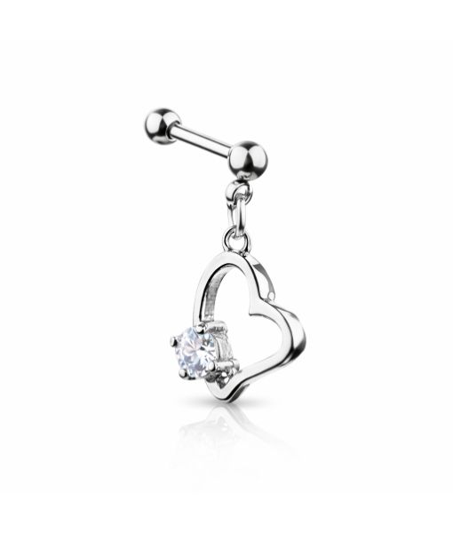 Tragus & Helix – Open Heart Dangle with CZ – 316L Surgical Steel