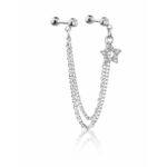 Tragus & Helix – Double Stud Chain Dangle with Star Charm – 316L Surgical Steel
