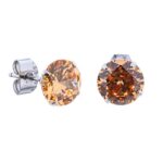 Champagne Prong Set Steel Ear Studs (Round) By Pair
