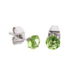 Peridot Prong Set Steel Ear Studs (Round) By Pair