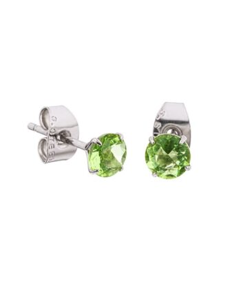 Peridot Prong Set Steel Ear Studs (Round) By Pair