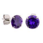 Amethyst Prong Set Steel Ear Studs (Round) By Pair
