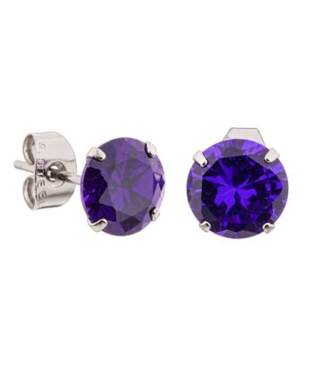 Amethyst Prong Set Steel Ear Studs (Round) By Pair